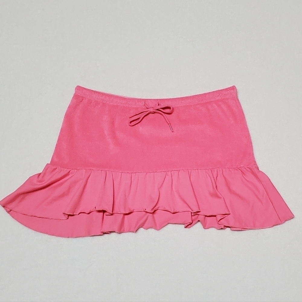 90s Vintage Maurices Bubblegum Pink Terrycloth Extra Low Rise Ultra Mini Skirt M - Picture 4 of 14